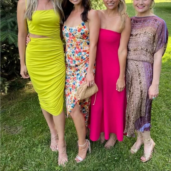 HALSTON Averie Ruched cut out jersey cocktail midi dress in sulfer size 16 - Picture 3 of 10